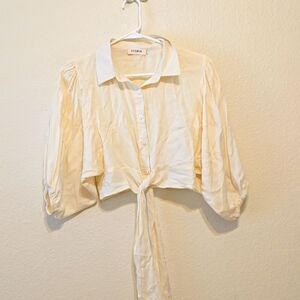 Anthropologie Storia cream ivory collared puff sleeve blouse s